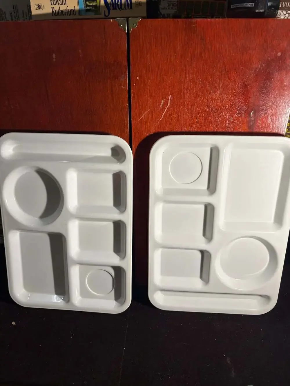 Set of 2 Vintage SiLite Melamine School Cafeteria Lunch Divided Trays #614 White